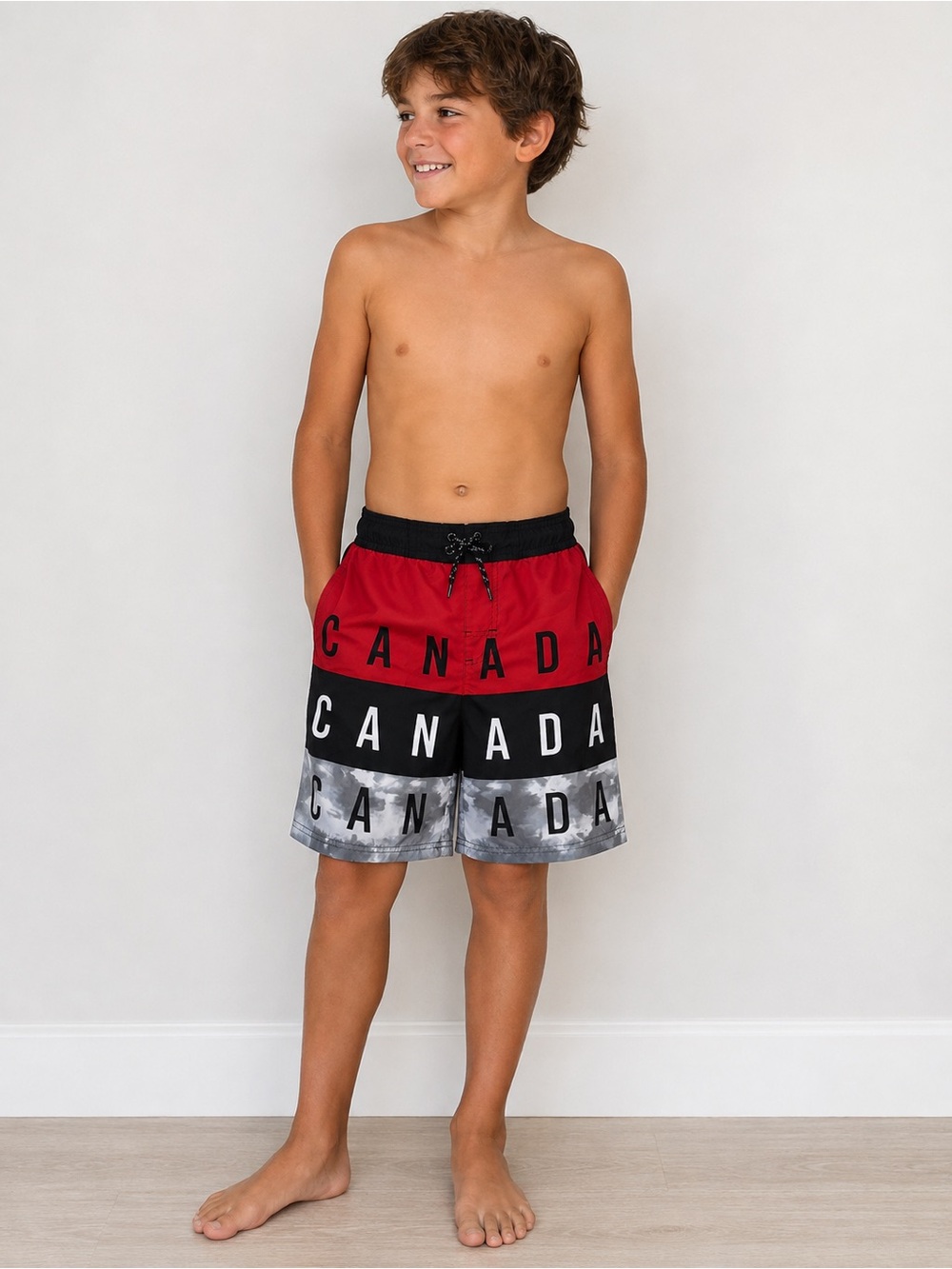 Canada Stripe Boys' Swim Shorts. Size 7/8